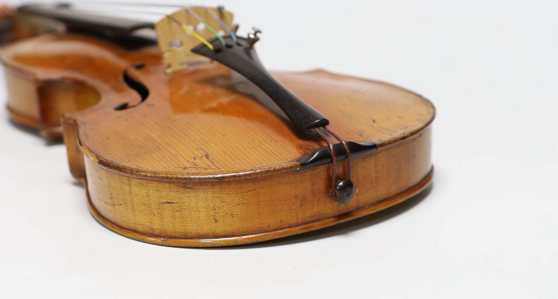 A 19th century German violin, back measures 33cm, cased